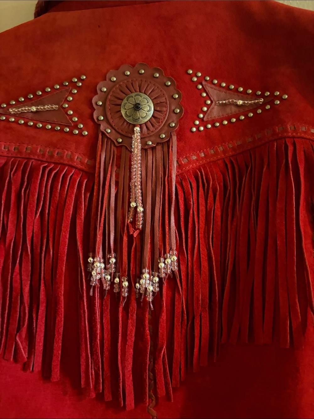 Scully Red Suede Fringe Jacket with Concho Accents - Picture 4 of 8
